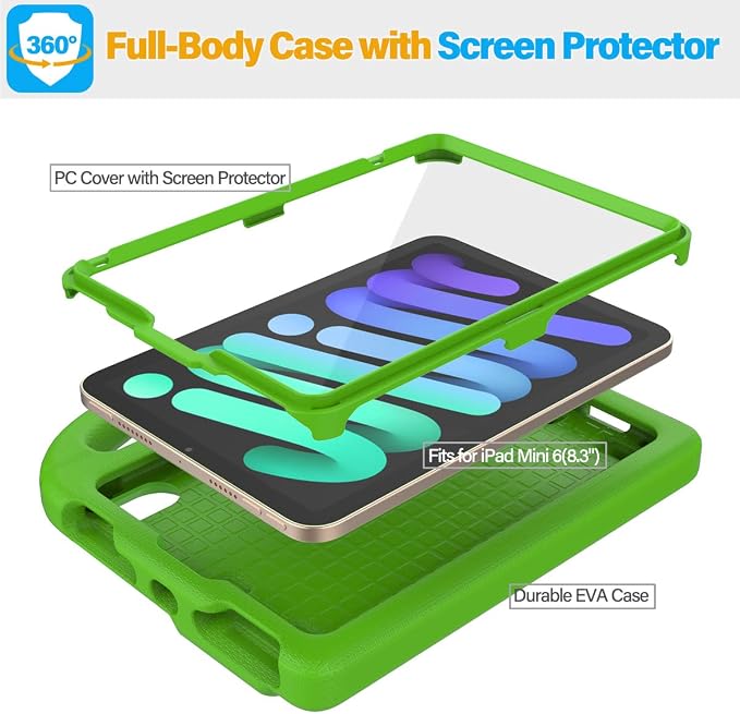 SUPLIK Kids Case for iPad mini 7 (A17 Pro) 2024 &amp iPad mini 6 2021 8.3-inch iPad mini 6th/7th Generation Case with Screen Protector Durable Shockproof Kids Cover with Handle Stand Black