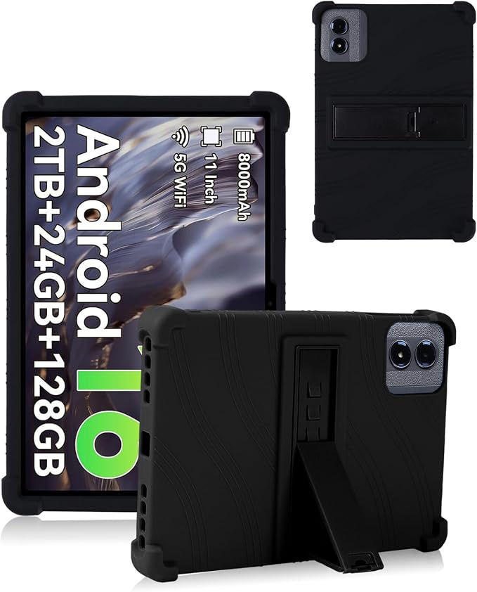 Case Compatible with TABWEE T50 11 inch Tablet – Shockproof Silicone Protective Case with Kickstand Anti-Slip Drop-Resistant Business Style (Black)
