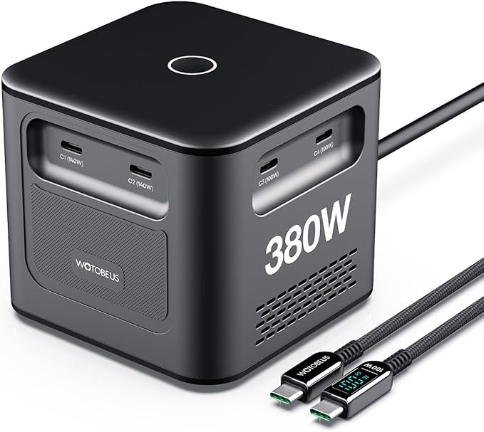 WOTOBEUS 380W 8-Ports GaN USB-C Charging Station with ETL, USB-C Cable with LED Power Display, Multi-Device Charger with PD3.1 140W for MacBook Pro, Laptops, PD100W 65W Super Fast Charging 2.0 45W