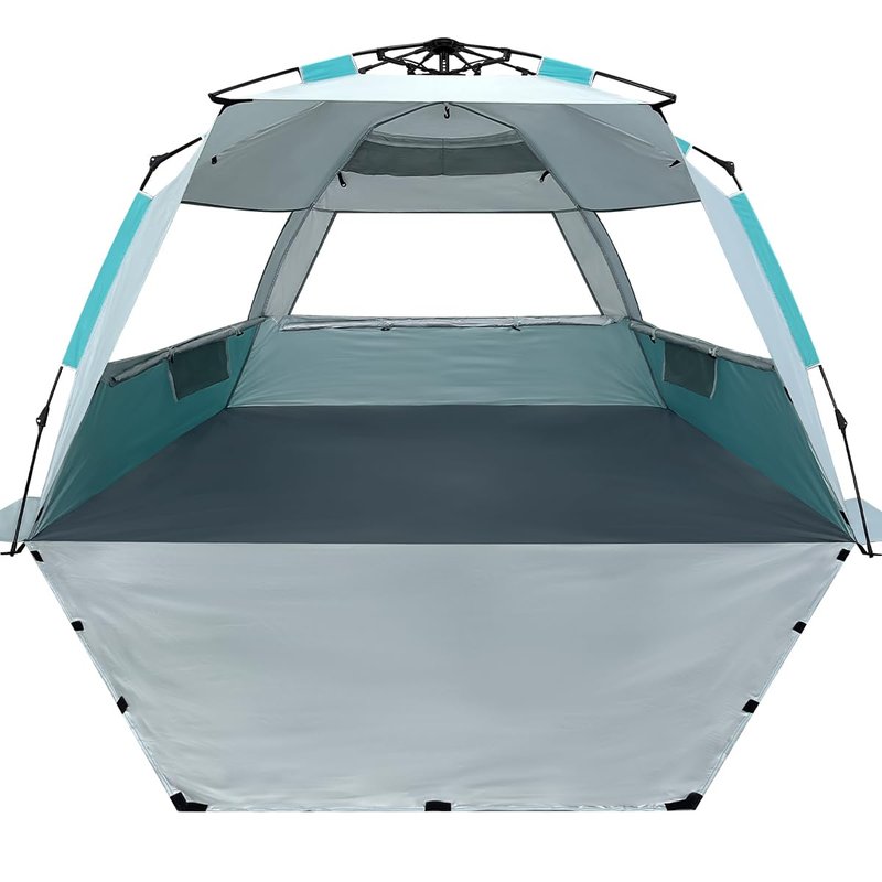WhiteFang Deluxe Pop Up Beach Tent Sun Shade Shelter for 3-4/5-6 Person, UV Protection, Extendable Floor with 3 Ventilating Windows Plus Carrying Bag, Stakes, and Guy Lines
