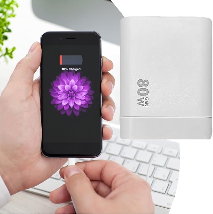 Charger Retractable Mobile Phone Charger Wall Plug with Expandable 80w Max Fast Charging Module Type-C Cable and 2 USB Ports for Mobile Phones Laptops