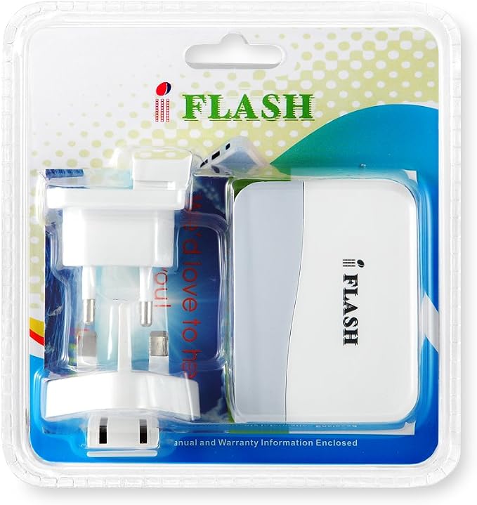 iFlash® 20W / 4A Quad-Port USB Wall Charger/Portable Travel Charger - Simultaneous Full-Speed Charging (International Version White Color)