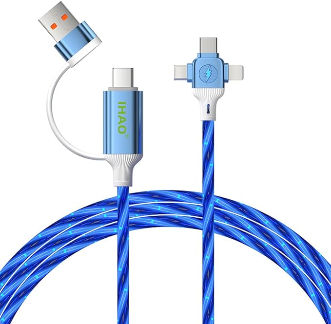 IHAO Multi Ports Charger Cable 3 Combinations in One Cable USB A to USB C/Micro USB PD Fast Charging Cord Lighted Up LED Flowing Compatible with Almost All Kinds of Electric Device-39Inches Blue