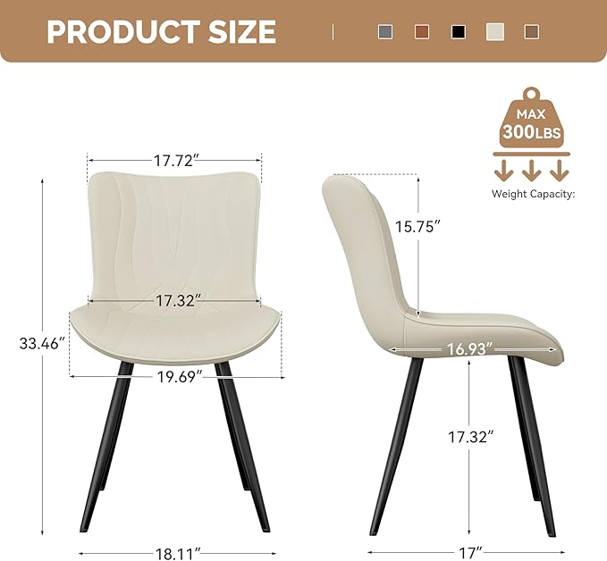 Dining Chair Set of 6 PU Leather Dining Room Chairs Upholstered Comfy Dining Chairs Modern Kitchen Armless Side Chair with Sturdy Metal Legs,Beige