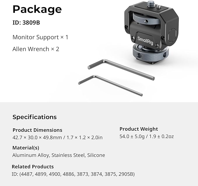 SmallRig Camera Monitor Mount Lite with Cold Shoe, Swivel 360° and Tilt 180° Holder for Field Monitor, LED, Flash and Video Shooting Photography Accessories, Max Load Capacity of 90° Tilt 3.2kg