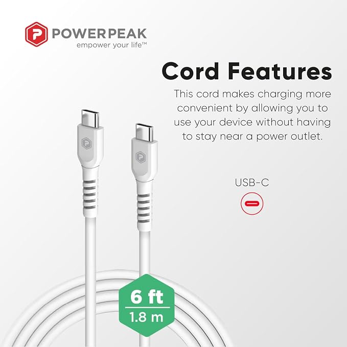 35W Super Fast Charger Dual Port Charger 1 USB-C and 1 USB-A Ports Type C and Type A 6ft. (1.8m) Cable C-C Included | White
