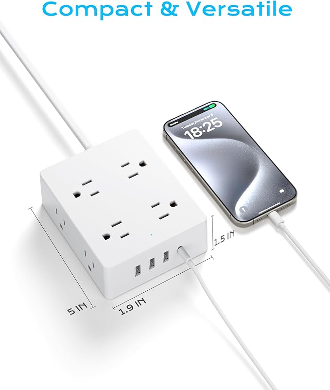 UK Travel Plug Adapter, Olcorife US to UK Ireland Type G Plug Adapter, International Power Strip with 8 Outlets and 4 USB(1 USB-C), 5 FT Cord for UK Ireland Dubai Hongkong