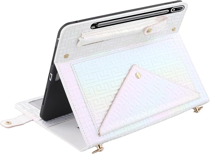 Handbag Case for Samsung Galaxy Tab S10 FE/S9 FE 10.9/S9/S8/S7 11 Techcircle Folio Stand Crossbody Wallet Protective Cover with S Pen Holder &amp Card Slots Hand Strap &amp Shoulder Strap Black