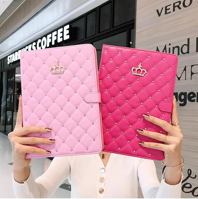Cute Crown Case for iPad 10th Generation 10.9 Inch 2022 Flip Bling Diamond PU Leather [Smart Auto Sleep/Wake Pencil Holder Stand] Shockproof for Apple iPad 10th Gen 2022 Release (Pink)