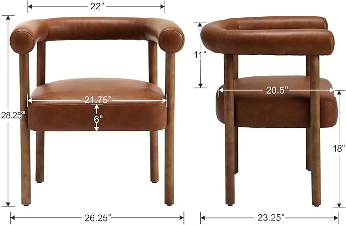 PU Leather Dining Chairs Set of 4, Modern Upholstered Dining Chairs, Curved Backrest Kitchen Dining Room Chairs Accent Chairs Arm Chairs with Natural Wood Legs, Brown