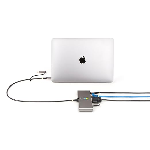 StarTech.com 2-Port USB-C Hub with Gb Ethernet and RS232 FTDI Serial, Attached USB-C to USB-A Dongle, 100W PD Pass-Through, 2X USB-A 5Gbps