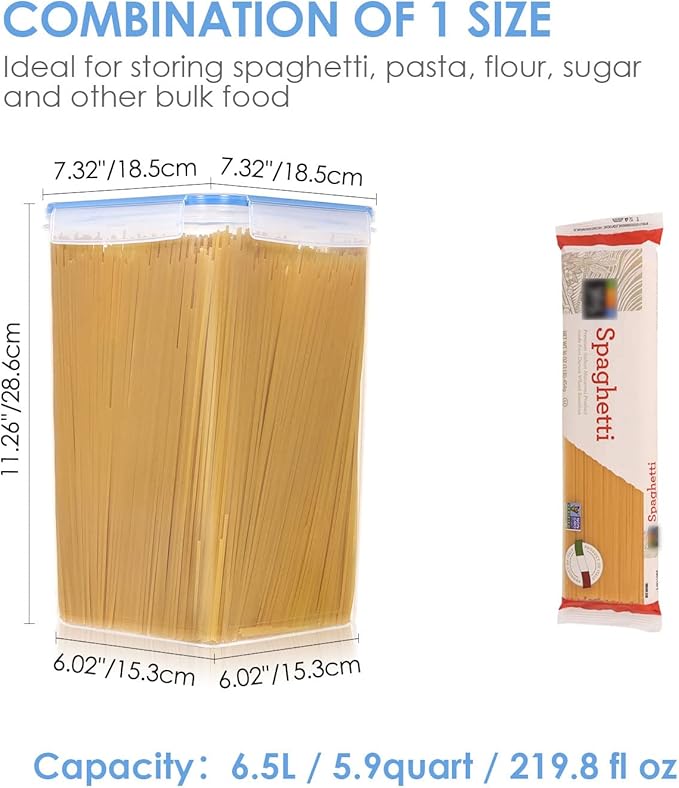 Vtopmart Extra Large Tall Airtight Food Storage Containers 4 Pieces 5.9qt / 6.5L-Plastic PBA Free Kitchen Pantry Canister for Spaghetti, Flour and Baking Supplies - Include 24 Labels, Blue