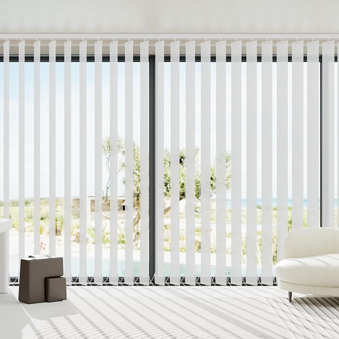 Blindify Motorized Vertical Blinds, Light Filtering Sliding Door Shades Vertical Shades Remote Control Customize, Pure White