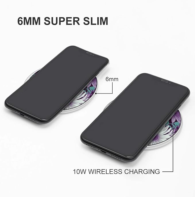 Purple White Floral Wireless Charger Fast Charging Pad | Anti-Slip Qi Certified Wireless Charging Pad for All Phones with Wireless Charging Function for Home Office Travel