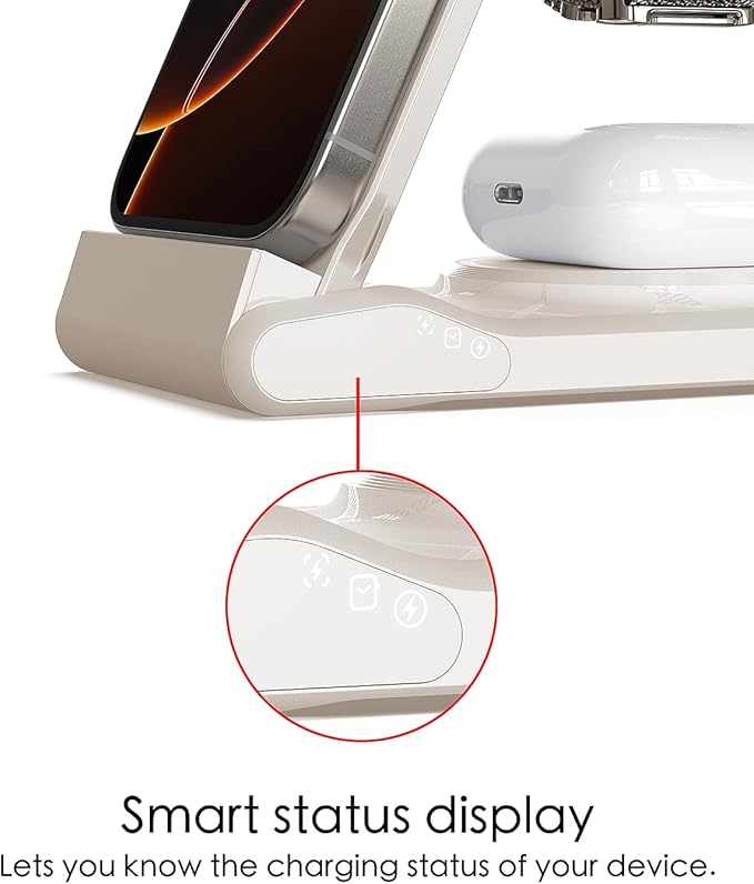 3 in 1 Charging Station for Multiple Devices,Travel Wireless Charging Station, Foldable Charger for iPhone 17 Air 16 15 14 13 12 Series,& Android Phone,& iWatch (USB-C Adapter Included)