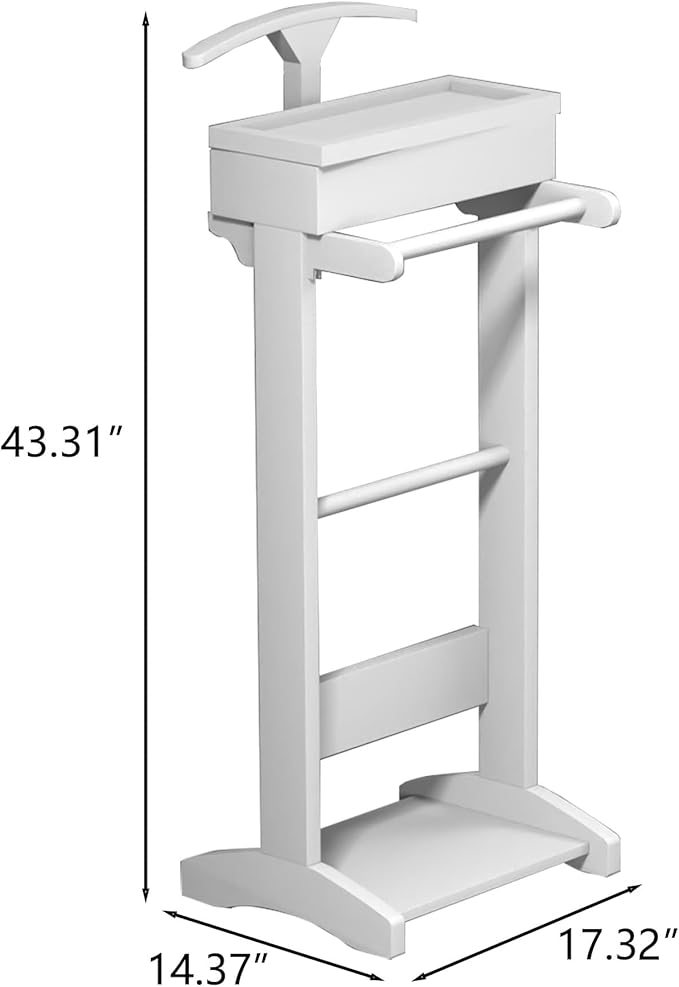 Wooden Valet Stand for Men, Clothing Rack with Top Tray Organizer, Shoe Shelf for Entryway, Bedroom, Office