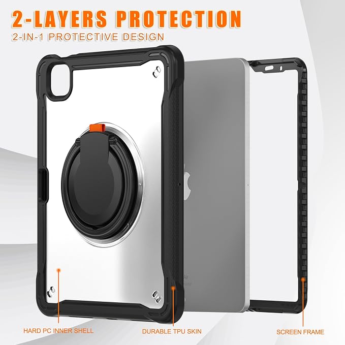 Batianda HaloCarry Case for iPad Pro 11 inch 2025 M5 2024 M4 Lavender Grey | Lightweight Dual-Layer Rugged Case with 360° Rotating Carry Ring Handle Stand and Pencil Holder Reinforced Corner Defen