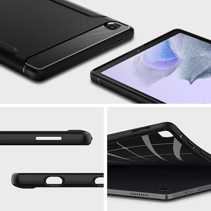 Spigen for Galaxy Tab A11+ Plus Case (2025) Rugged Armor Slim Protective Case with Carbon Fiber Design and Air Cushion Technology Matte Black