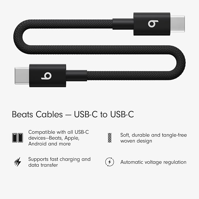 Beats 240W USB-C to USB-C Braided Cable Fast Charging Durable/Tangle Free Compatible with Apple and Android Devices (3 m/10 ft) – Bolt Black