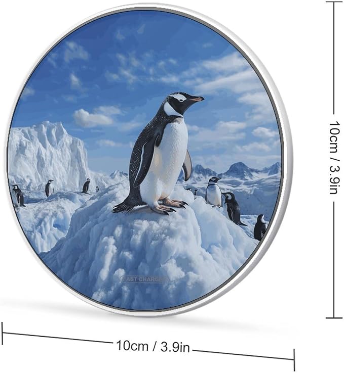 Snow Mountain Penguin Wireless Charger Aluminum Alloy Frame 10W Fast Charging Pad with Indicator Light 6mm Thin &amp Portable Wireless Charging Pad for Travel Home Office Desk