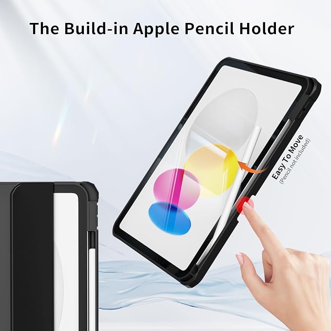 Detachable Case for iPad A16 11th Gen 11/10th Gen 10.9 Black | Slim Transparent Shell Back Soft Shockproof TPU Frame Without Pencil Holder Auto Sleep/Wake