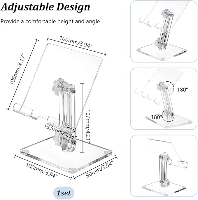 AHANDMAKER Acrylic Tablet Stand Holder Portable Cell Phone Stand Adjustable Transparent Tablet Holder for Desk Compatible with Air Mini Phone Clear