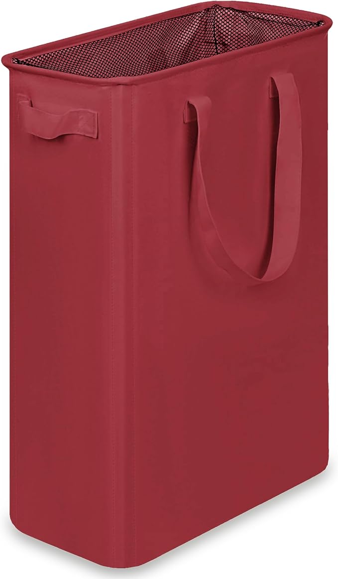 efluky Slim Laundry Basket, Narrow Laundry Hamper with Handles, Collapsible Dirty Clothes Hamper, Tall Laundry Bin for Laundry Room, Dorm and Bedroom, 48L (12.7 Gallon) Burgundy Red