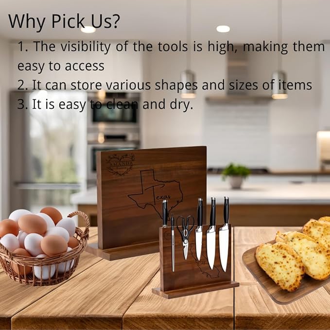 YIYINYING Personalized magnetic knife holder featuring the shape and name of the state where the US is located, as well as the date. Suitable for custom wedding, Valentine's Day gifts