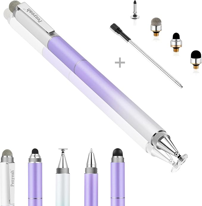 Penyeah Stylus 4-in-1 Stylus Pen for Touch Screen High Precision and Sensitivity DiscMesh2 Sized Rubber Tips Universal for iPhone/iPad/Android/Samsung/HP Tablets All Capacitive Touch Screens-Blue