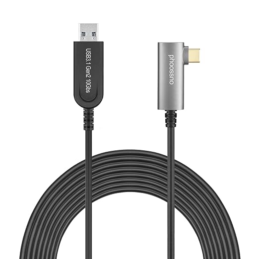 USB A to C Extension Fiber Optical Cable USB 3.2 Gen2 10Gbps 10M 33FT Right Angled Compatible with Microsoft Azure Logitech Aver Vaddio Camera Barco ClickShare Kinect Intel RealSense