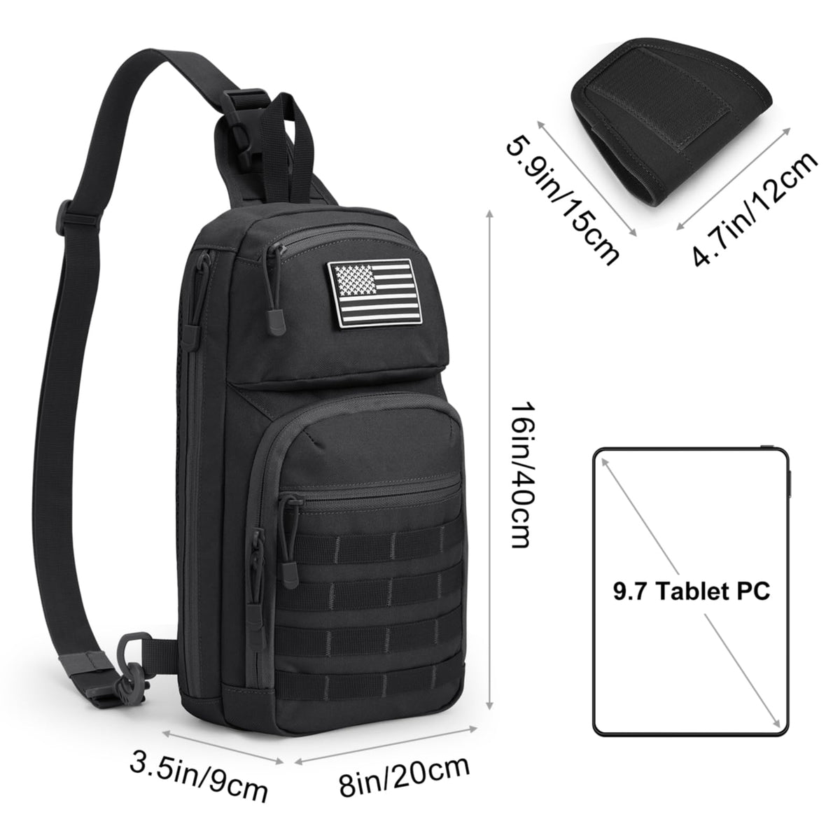 G4Free 10L Tactical EDC Sling Bag Backpack Military Molle Chest Shoulder Assault Pack for Concealed Carry(Black)