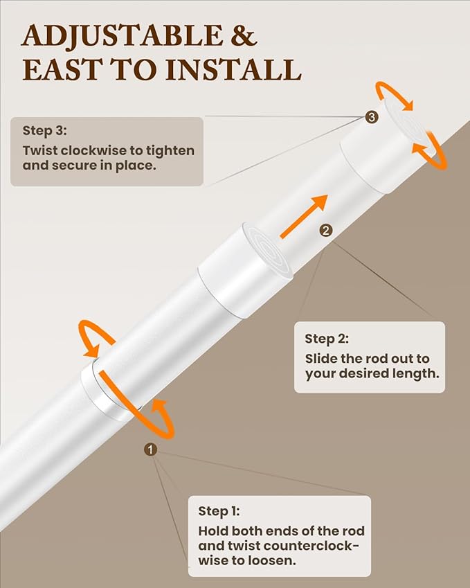 Closet Rod 17-84 IN, Heavy Duty Closet Rods for Hanging Clothes, Adjustable Closet Rods for Wardrobes Storage Laundry RV Bathroom, Easy Install, White