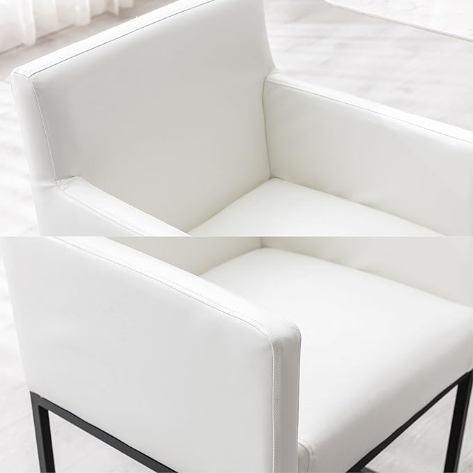 Set of 4 Upholstered Dining Chairs with Armrest, PU Leather Modern Accent Armchairs, Kitchen & Dining Room Chairs Side Chairs, White