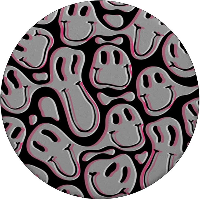 Aesthetic Trippy Grey Pink Liquid Swirl Dripping Smile face PopSockets Adhesive PopGrip