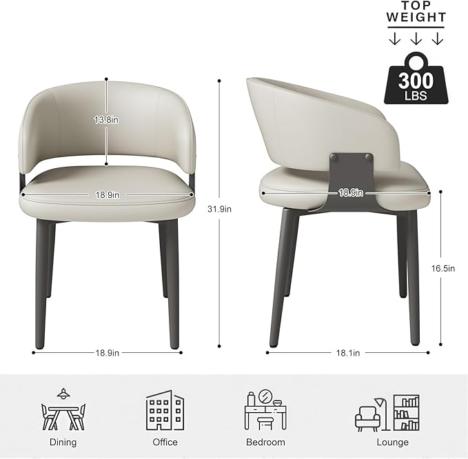 Modern Dining Chairs Set of 4, Faux Leather Upholstered Kitchen Chairs with Curved Back and Metal Legs, Mid Century Chairs for Dining Room, Kitchen, or Café (Light Gray)