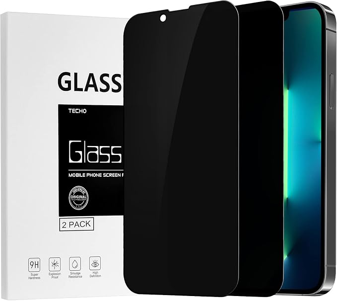 TECHO Privacy Screen Protector Compatible with iPhone 14 Plus/iPhone 13 Pro Max Tempered Glass Film (Edge to Edge Full Coverage) (Anti Spy) (Case Friendly) (2 PACK) (6.7 inch)