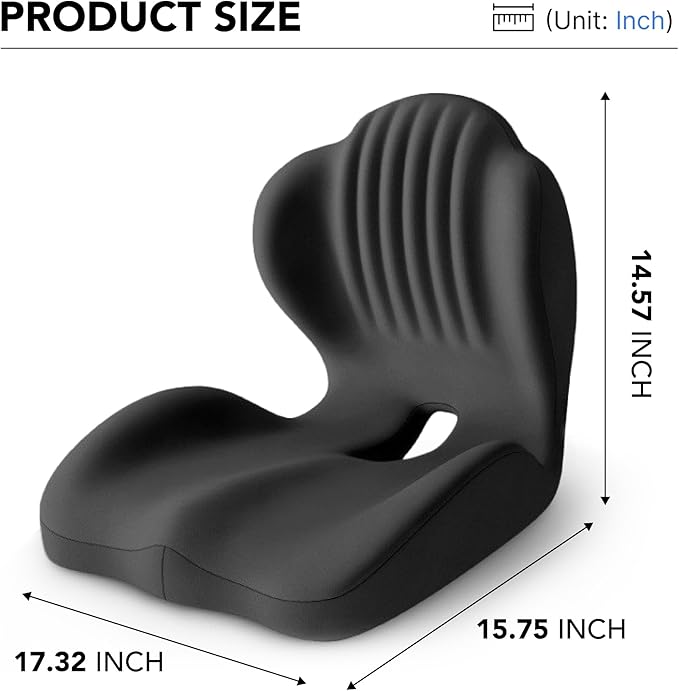Ergonomic Waist Support and seat Cushion, 2-in-1 Memory Foam pad, Hollow Design for The Coccyx, Suitable for Office Chairs, car Safety Seats and Household use - relieves Lower Back and Hip Pain Black