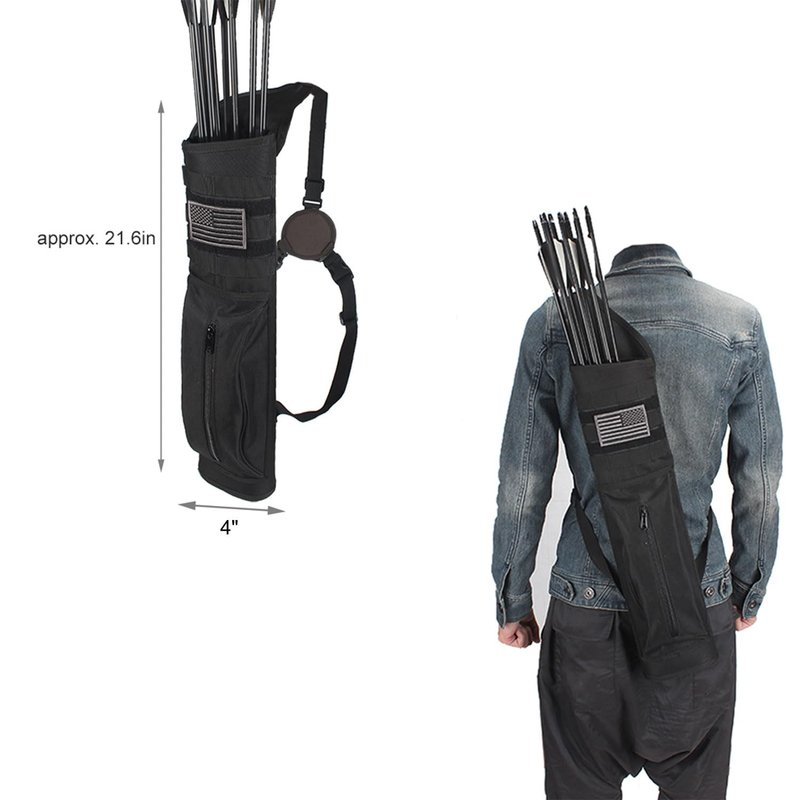 Kratarc Archery Multi-function Heavy Duty Back Arrow Quiver with Molle System Shoulder Hanged Target Shooting Quiver for Arrows (Black- for Right-handed)