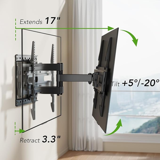 AX WABER TV Wall Mount Bracket for 32-65 Inch TV Full Motion Dual Articulating Arm with Swivel & Tilt, Max VESA 400x400mm，Fits 8” 12” 16" Studs, Supports 99 lbs for Flat & Curved Screens AX02MB01﻿