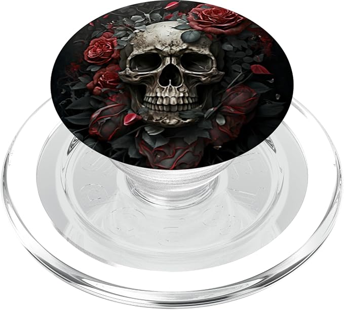 Skull Floral Wild Roses Pattern Flowers Skull PopSockets Adhesive PopGrip