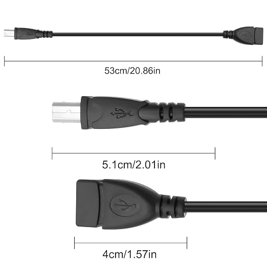 XMSJSIY USB Female to Type B Male Printer Cable USB 2.0 A to Type-B Extension Cable Connector High Speed for Printer Scanner External Desktop Hard Drives - 50CM/1.64FT 2 Pack