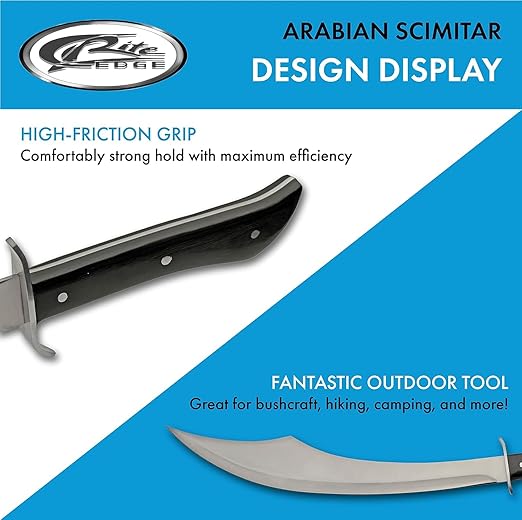 SZCO 25" Arabian Scimitar Machete – Full Tang Curved Arabian Sword with 18" Stainless Steel Blade, Black Wood Handle & Nylon Sheath – Real Sword for Adults, Camping & Display