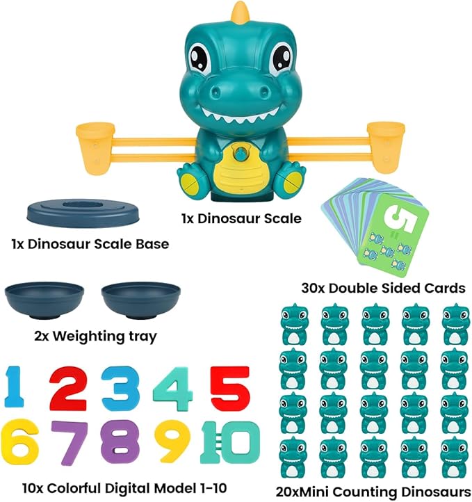 Aitbay Dinosaur Math Balance Toys, Montessori Toys for 3 Years Old Kids, Toddler Educational Toys for 4 5 6 7 Year Old Boys and Girls - Birthday Gifts for Kids Ages 3-5 5-7