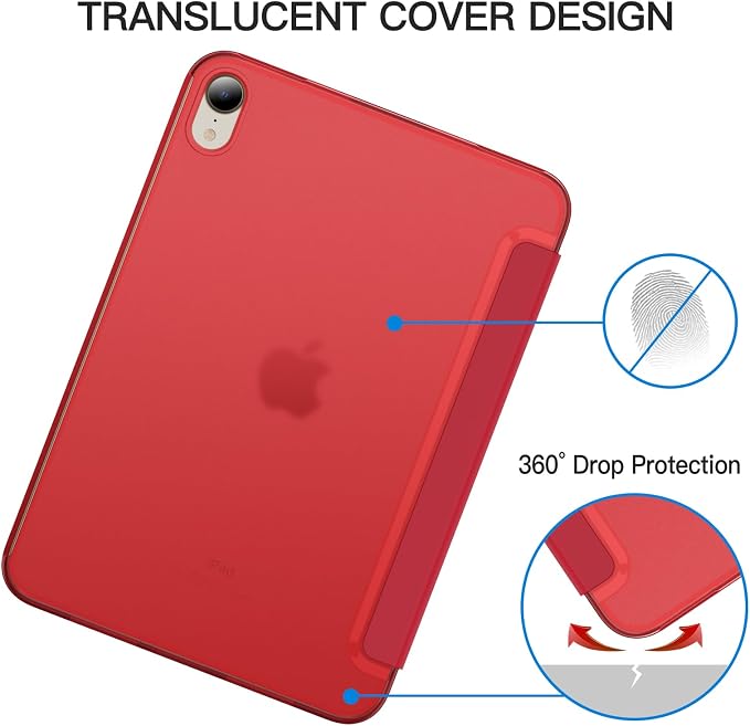 JETech Case Cover for iPad mini A17 Pro/6th Gen (2024/2021) Blue | Slim Translucent Back Design Tri-Fold Stand Auto Wake/Sleep Lightweight Shockproof Protection