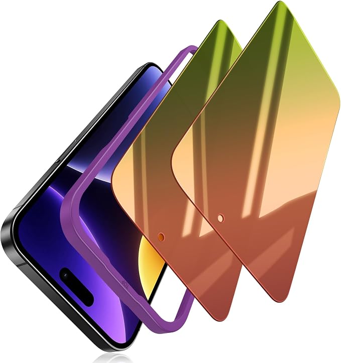 (2 Pack Compatible with iPhone 14 Pro Max Privacy Screen Protector Mirror 25 Degree Anti Spy Anti-Blue Light Red to Green Gradient with Easy Installation Kit No Air Bubbles