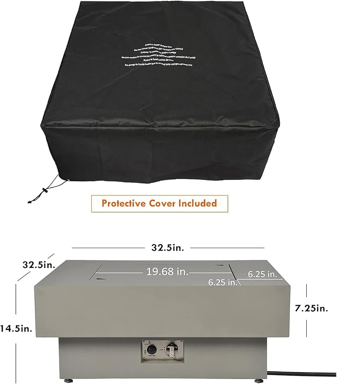 Propane Fire Pit Table with Wind Glass Shield, 32.5-inch 50,000 BTU Outdoor Gas Fire Table for Patio w/Lid, Glass Rocks, Cover, Pre-Attached 10ft Propane Hose