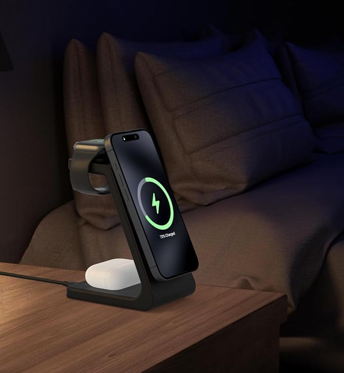 Wireless Mag_Safe Fast Charging Station 3 in 1 Strong Magnetic Charger with Adapter for iPhone 17 16 15 14 13 12 Pro Max Plus Apple Watch Series &amp Air.Pods 4 3 2 Pro