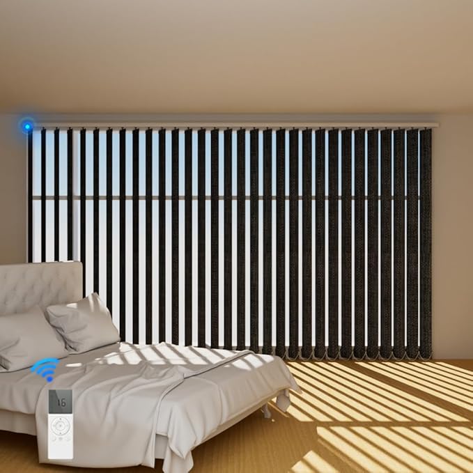 Blindify Motorized Vertical Blinds, Blackout Sliding Door Shades Vertical Shades Remote Control Customize, 3-Layer Dark Grey