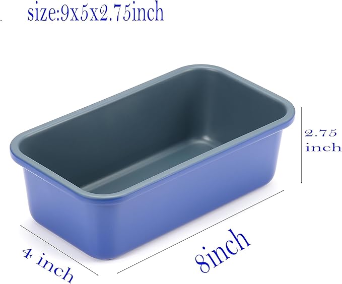 Monfish loaf pan baking bread 1lb loaf bread pans for home baking cake 9x5inch set of 2 haze blue non stick coating Royal blue carbon steel