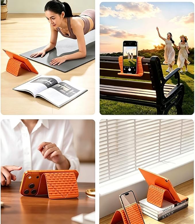 Flexible Silicone Phone Holder Bendable Foldable Stand with Aluminum Adjustable Anti-Slip Multi-Angle Cellphone Holder Portable Rollable Stand for Phone Tablet Laptop 2 Pack Black